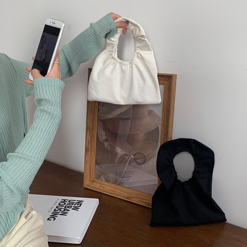 Túi Xiaozhainv Bằng Vải Canvas Đeo Tay Phối Bèo Xinh Xắn Sành Điệu