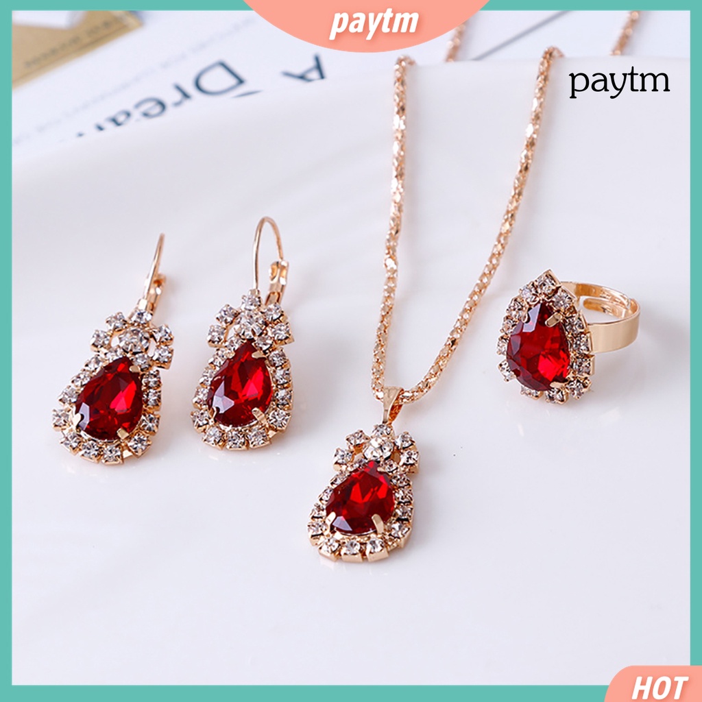 Bộ dây chuyền nhẫn , khuyên tai đính đá hình giọt nước thời trang