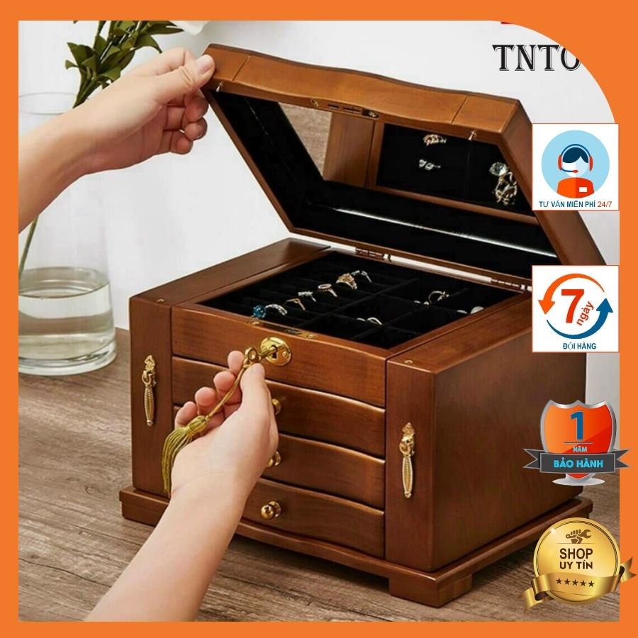 Tủ nữ trang TÂN CỔ ĐIỂN cao cấp, chất liệu gỗ sồi phủ nhung mặt trong cao cấp, sang trọng TNT01