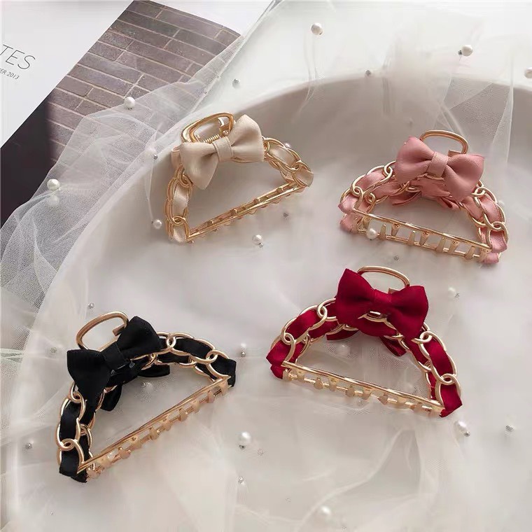 Kẹp tóc càng cua kim loại phối nơ phong cách hàn quốc dễ thương hot trend KC47
