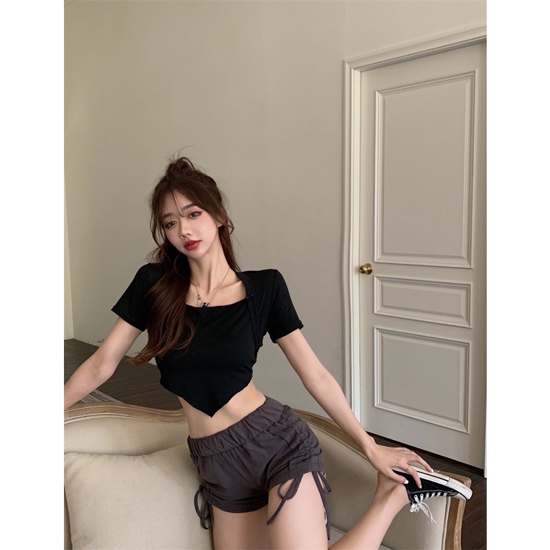 Áo croptop body vạt yếm 2 màu quyến rũ phong cách ulzzang/ Áo crt nữ cộc tay cổ vuông style hàn quốc dễ phối đồ_ranstore | BigBuy360 - bigbuy360.vn