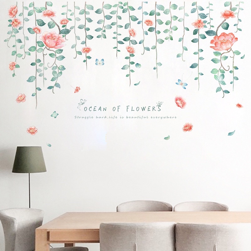 Tranh dán tường, Decal dán tường tán dây hoa hồng.
