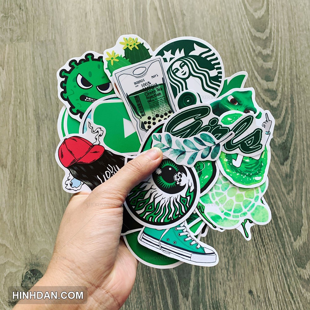 Sticker Xanh Lá - Green CHỐNG NƯỚC dễ thương chống nước dán nón bảo hiểm, vali, laptop, đàn guitar