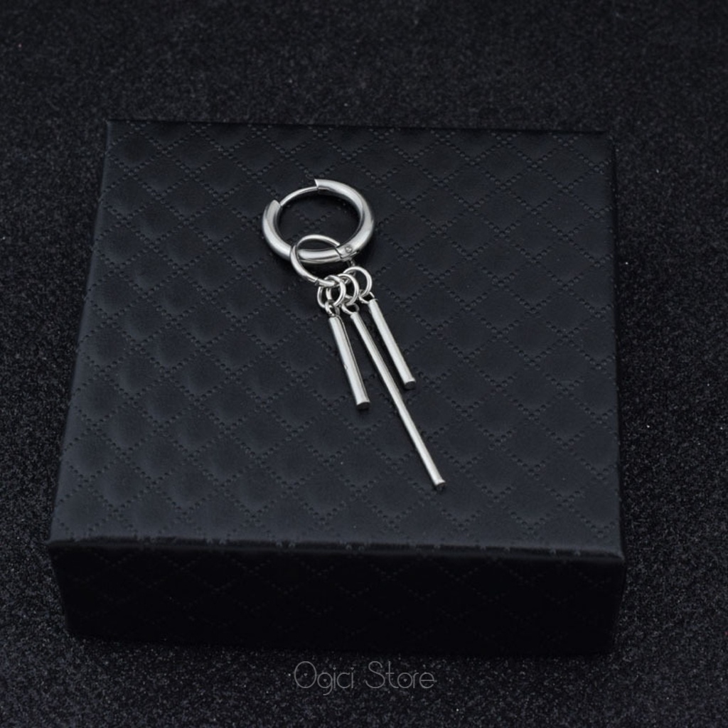 Bông tai, Khuyên tai nam nữ thép không gỉ dáng tròn thả 3 thanh phong cách hàn quốc độc đáo, Cá tính, Unisex, 1 chiếc