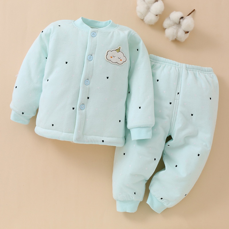 Bộ Áo Khoác Kèm Quần Lót Bằng Cotton Nguyên Chất Dày Dặn Phong Cách Hàn Quốc Dành Cho Bé
