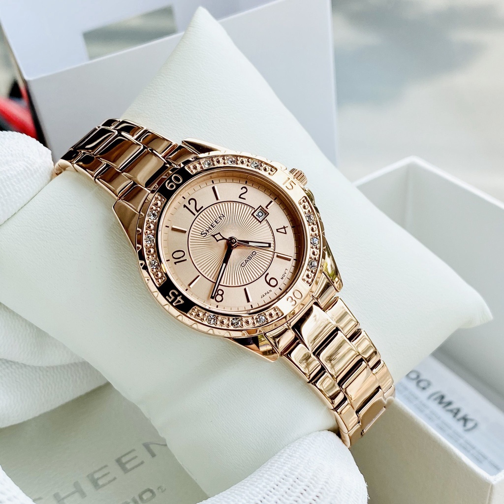 Đồng hồ nữ cao cấp Casio SHEEN SHE 4532PG-4A Dây thép không gỉ kính Sapphire - Chống nước 5ATM Bảo hành 1 năm Hyma watch