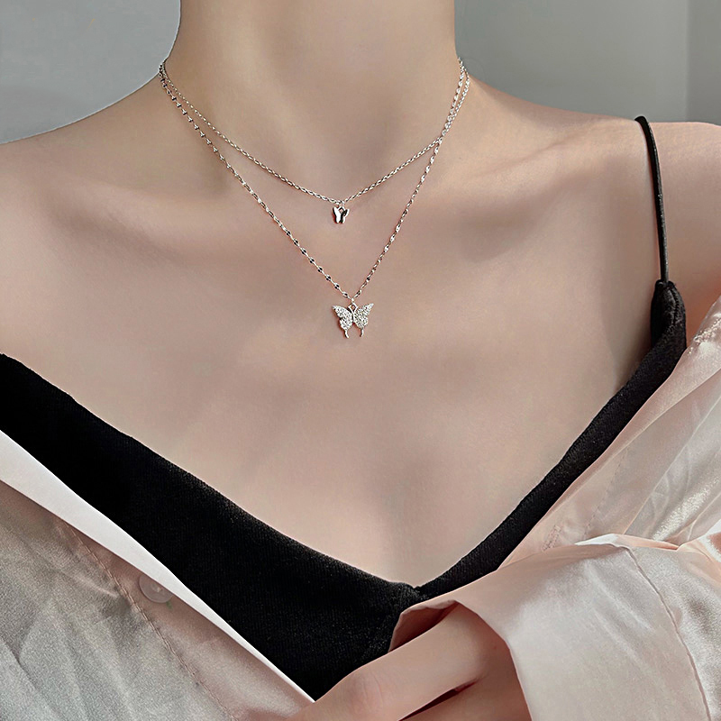 Vòng cổ hợp kim nhiều lớp mặt hình bướm xinh xắn cho nữ