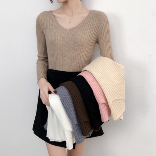 Áo len tăm cổ tim dài tay Lucy Outfit thiết kế | BigBuy360 - bigbuy360.vn