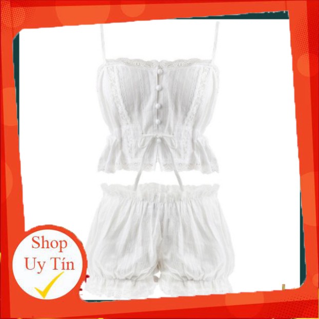 Bộ Đồ Ngủ Nữ 2 Dây Sexy Siêu HOT 2021 - Bộ Ngủ Hai Dây Set Ngủ Vải Đũi Mỏng Màu Trắng Gợi Cảm UNIVERSALXXX - DNS37