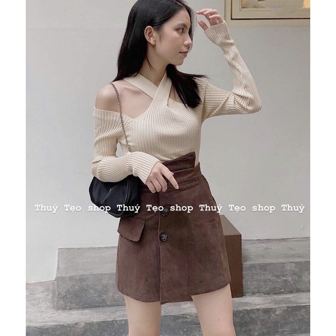 [XẢ HÀNG] ÁO LEN TĂM DÀY HỞ VAI DÂY ĐAN CHÉO CỔ L612