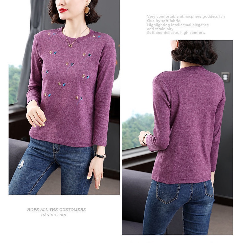 Áo thun tay dài dáng rộng in họa tiết thời trang cho phụ nữ trung niên