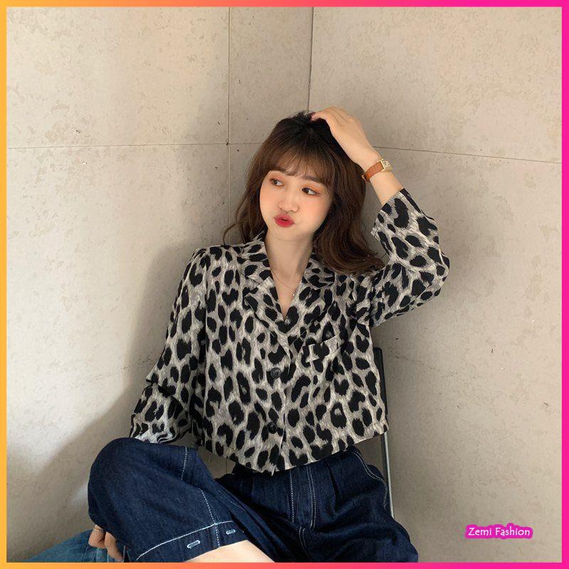 Áo Croptop Nữ, Áo Sơ Mi CropTop Họa Tiết Da Báo Cổ Vest Ulzzang | BigBuy360 - bigbuy360.vn