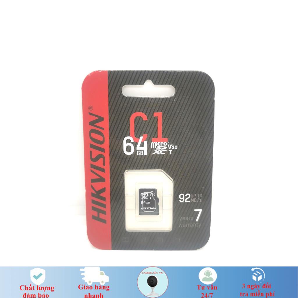 Thẻ nhớ 64GB Hikvision Class 10 Tốc độ 92MB/s, chuyên dùng cho camera, điện thoại, máy ảnh... Bảo hành 5 năm