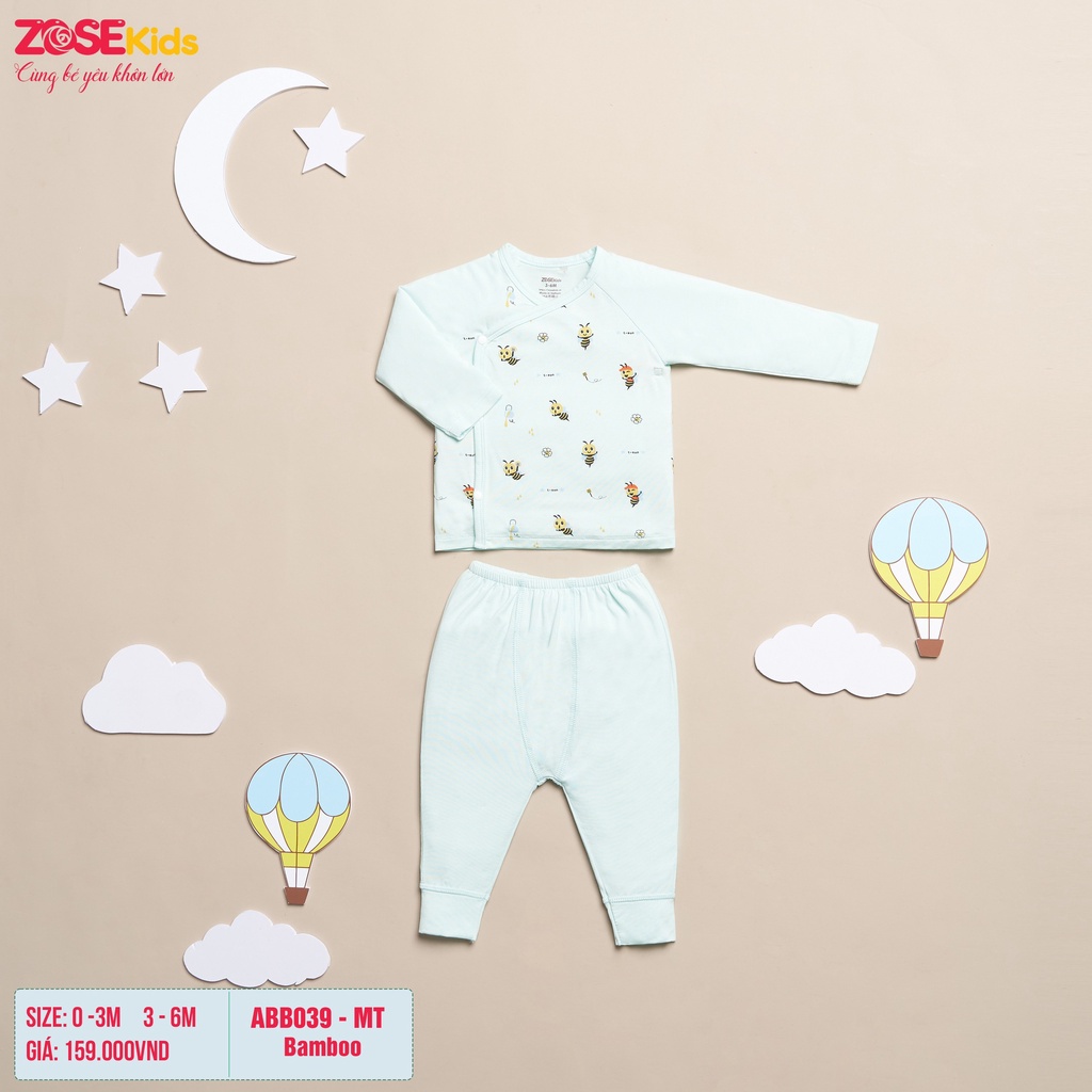 [RẺ VÔ ĐỊCH] Bộ dài tay raglan khuy chéo sơ sinh sợi tre họa tiết trẻ em Zose Kids chính hãng