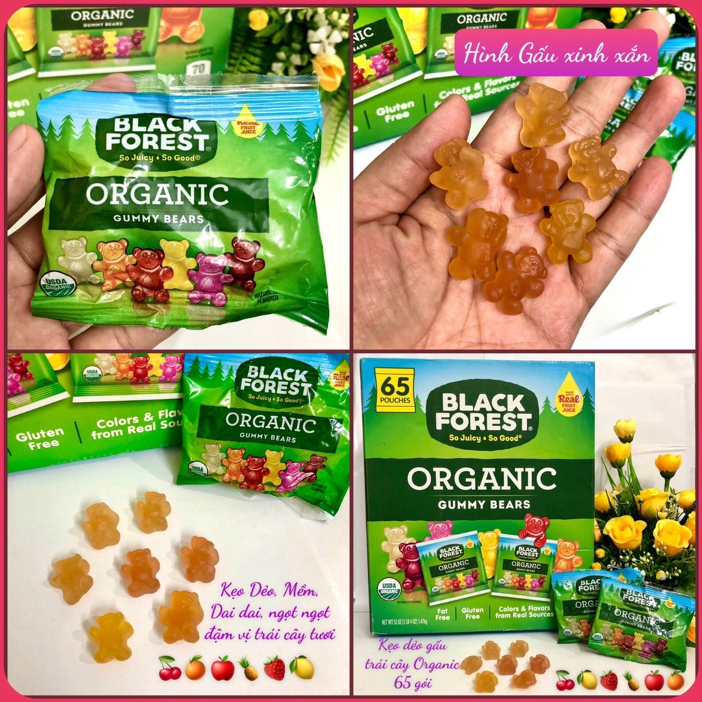 Tách lẻ 1 Gói Kẹo Dẻo Gấu Trái Cây Hữu Cơ Black Forrest Organic Gummy Bears Mỹ [Date 2/2023]