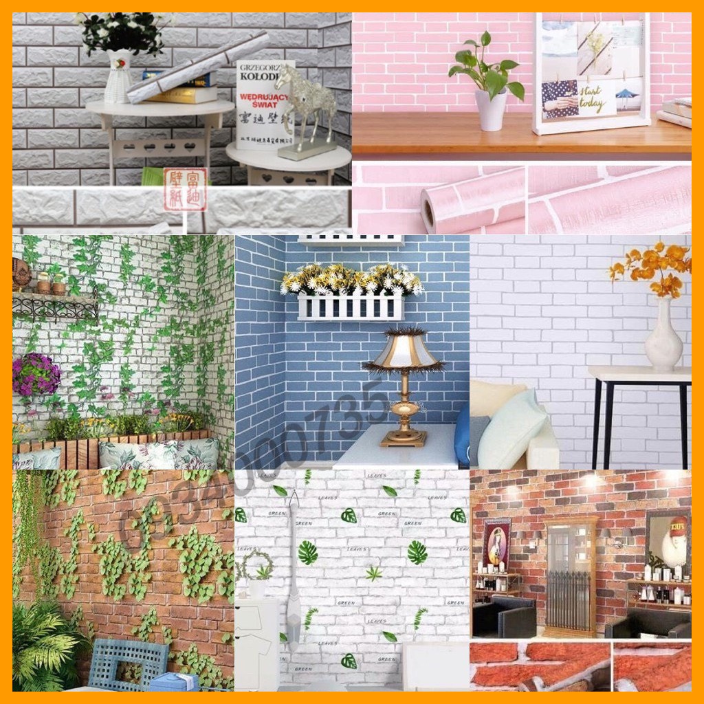 Giấy dán tường giả gạch- gỗ sẵn keo nhiều mẫu (Dài 10m x rông 45cm), decal dán tường phòng khách, decor trang trí phòng.