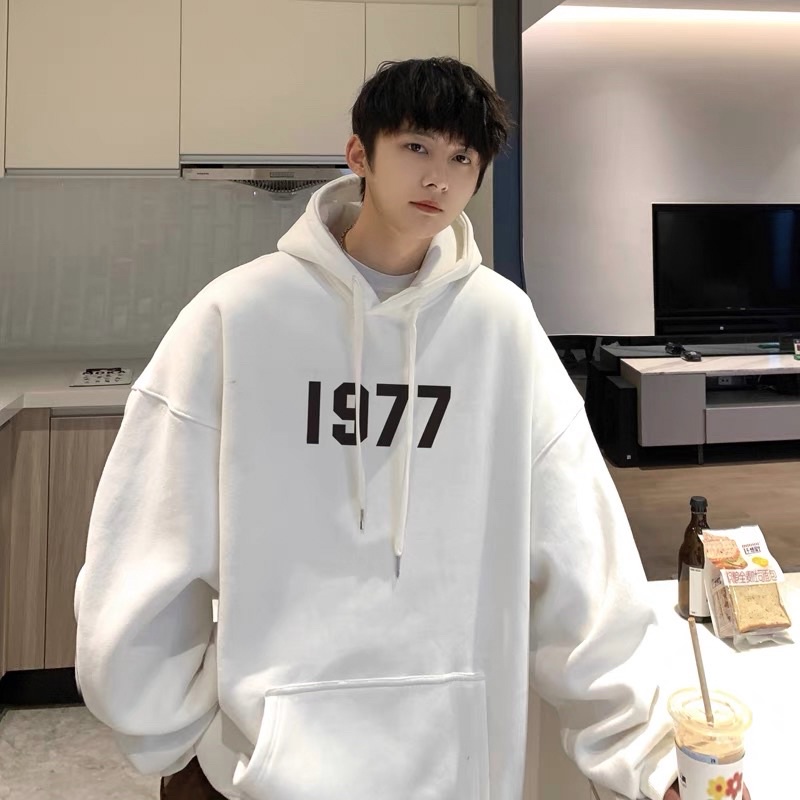 Áo Hoodie Nỉ Bông Túi Bụng To Tay Suông Dài 1977