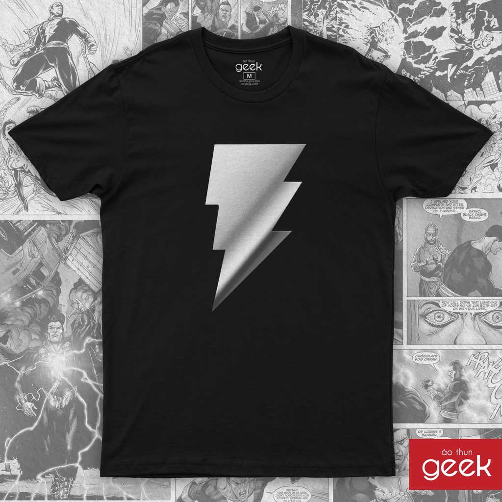 Áo thun hình Black Adam - 03 ánh Bạc Phản Quang, 100% Cotton vải dày, siêu mịn.