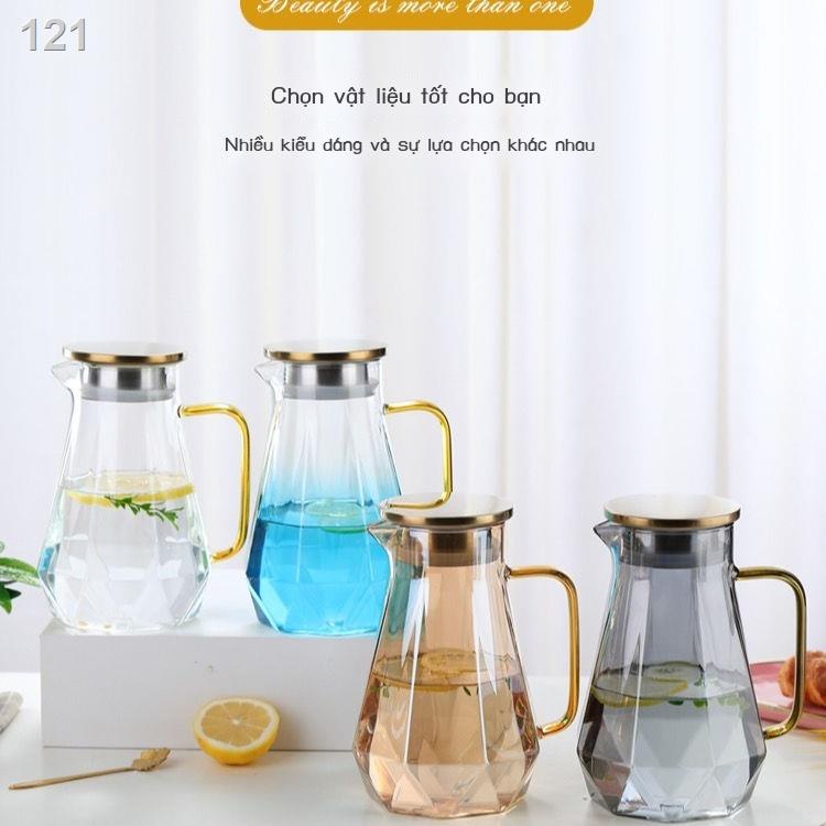 Ấm đun nước lạnh gia đình dung tích lớn thủy tinh chịu nhiệt cao cấp phòng khách trà mùa hè bộ chén mát để trong tủ [gia