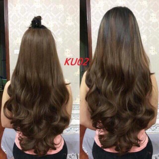 Tóc kẹp giả chữ u nữa đầu 3/4 xoăn cao cấp