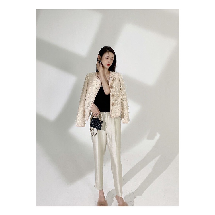 Xiaoxiang Áo Khoác Ngắn Cài Nút Họa Tiết Hoa Tua Rua Phong Cách Phương Tây Cho Nữ