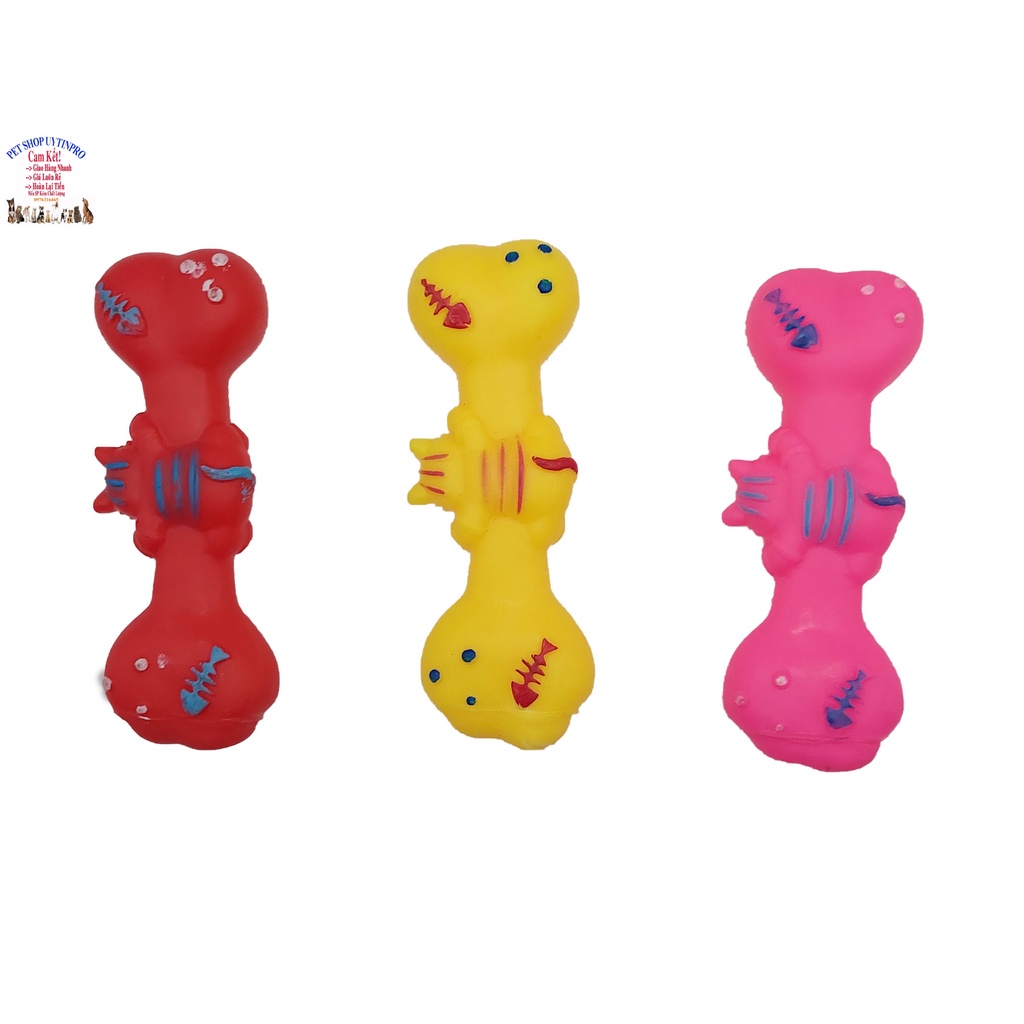 Đồ chơi cho Chó Hình khúc xương Dài 16cm Gắn hình cún đu Phát ra tiếng kêu, Chất liệu nhựa dẻo, Giúp Boss sảng khoái