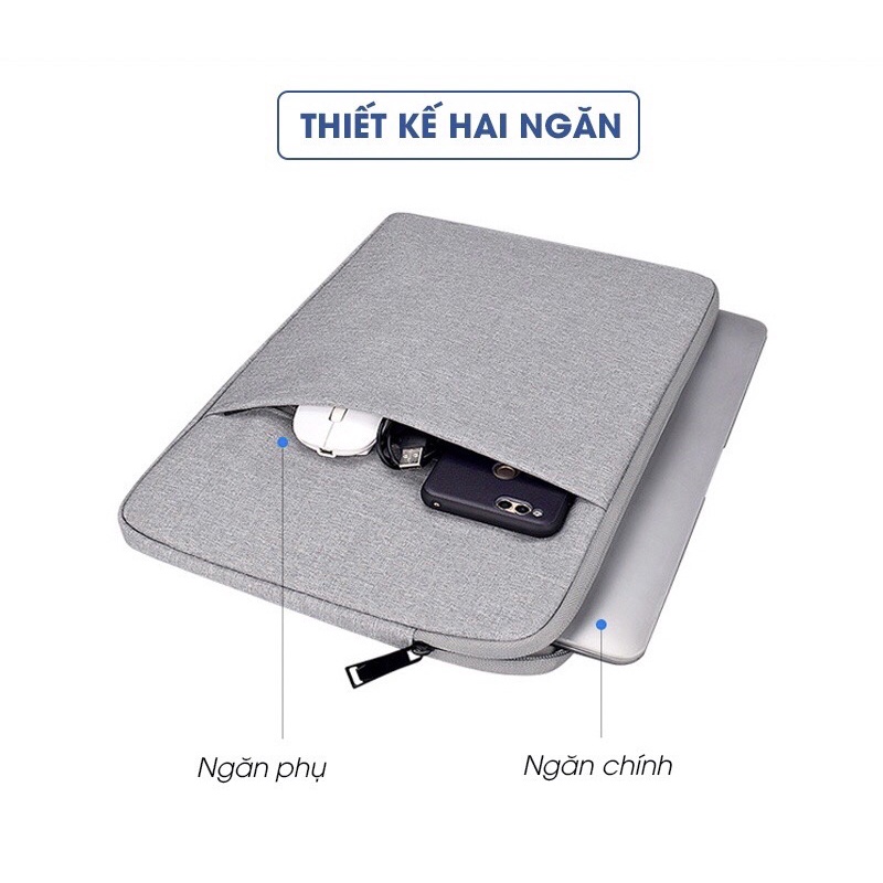 Túi Đựng Laptop Macbook Chống Sốc Hai Ngăn Gọn Nhẹ Cao Cấp Đủ Size 13 inch 14 inch 15.6 inch