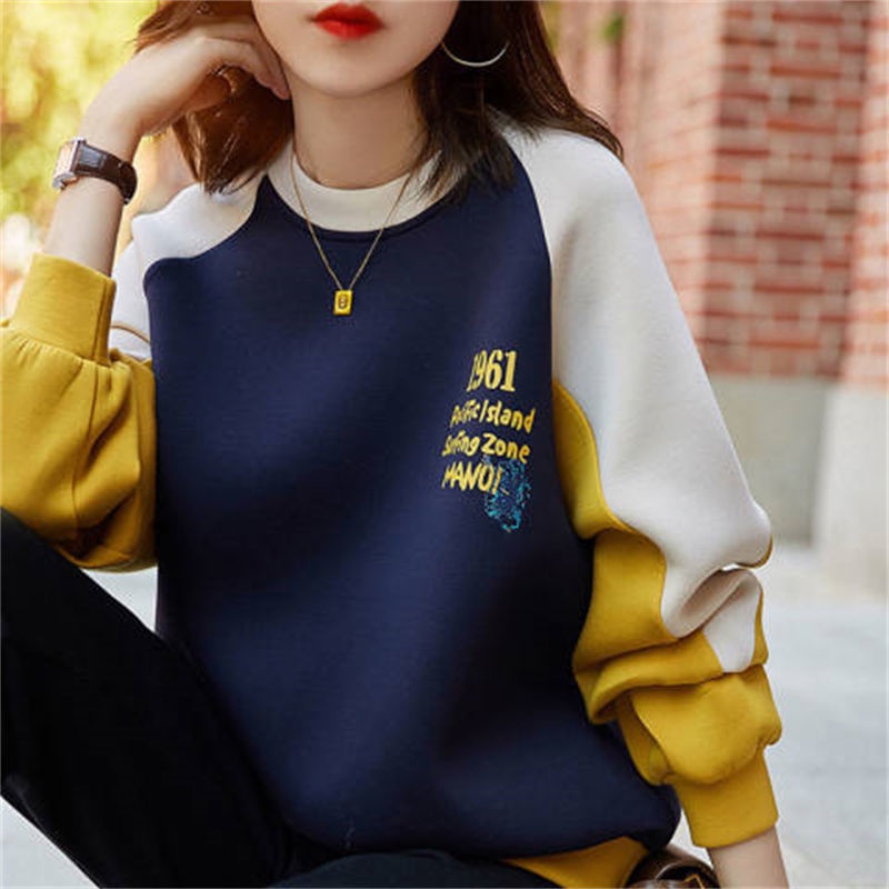 Áo Sweater Tay Dài Dáng Rộng Phối Màu Tương Phản Thời Trang