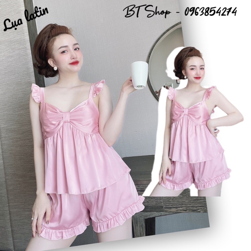Đồ ngủ mặc nhà lụa latin 2 dây màu trơn freesize 42-57kg