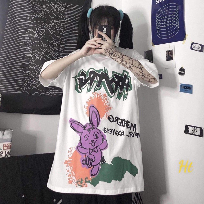 Áo phông vẩy sơn thỏ tím H2D966