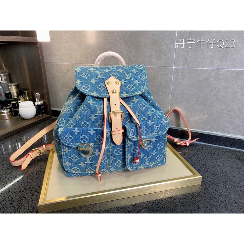 Balo thời trang cho nữ Louis Vuitton LV da thật phối vải jeans cao cấp