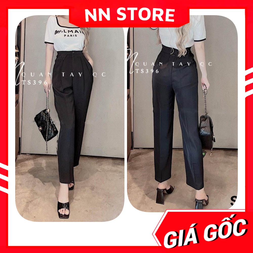 Quần tây công sở nữ cạp cao chất vải mềm mịn lưng phối kiểu 2 nút Quần tây dáng baggy TS396