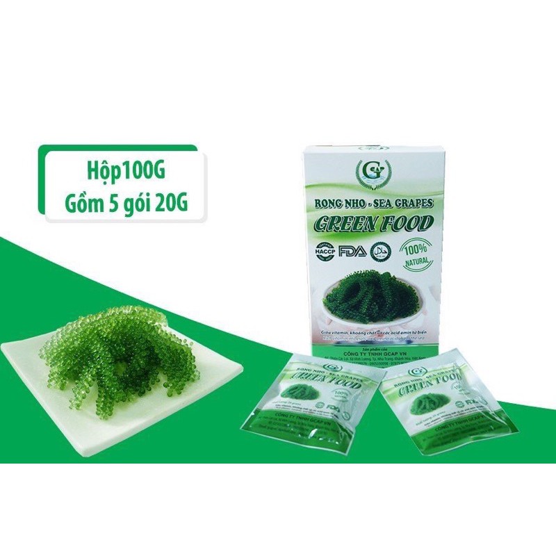 Nguyên Hộp 100gr gồm 5 túi rong nho tách nước Green Food Cao cấp Không tanh Không nhớt + tặng kèm 5 gói sốt mè Rang