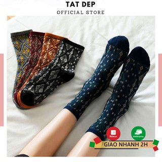 Set tất cổ cao 5 đôi tất nữ RETRO vớ phong cách vintage cổ điển dệt may thủ công