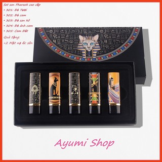 Set son Pharaoh cao cấp, Hộp son cực đẹp với 5 cây siêu dể thương, Kèm Quà tặng 2 mặt nạ ốc sên