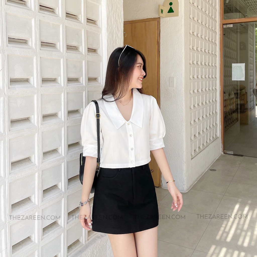 [Mã WASKT304 giảm 15% tối đa 30K đơn 99K] ÁO SƠ MI CROPTOP CỔ NHỌN ZAREEN SOM47 | BigBuy360 - bigbuy360.vn