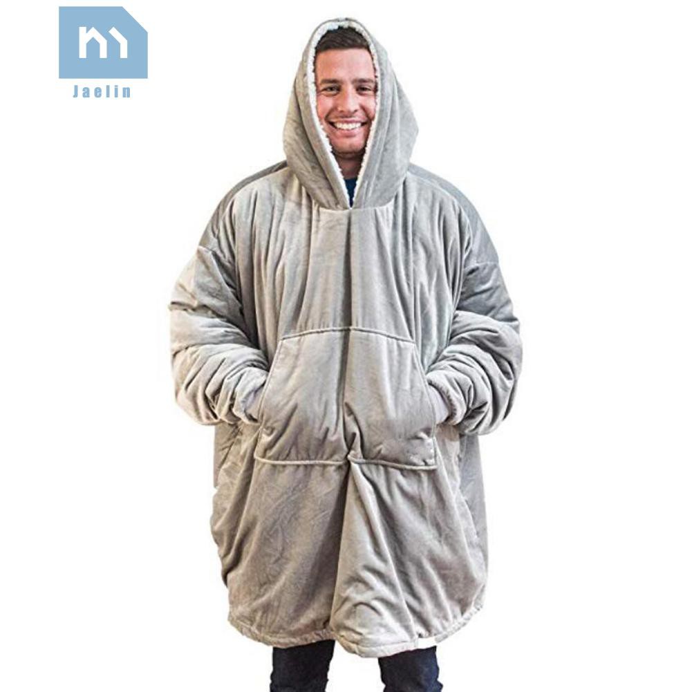 Jae【Ready Stock】Oversize Winter Fleece Warm Hoodies Sweatshirts Unisex Pocket Robe Blanket