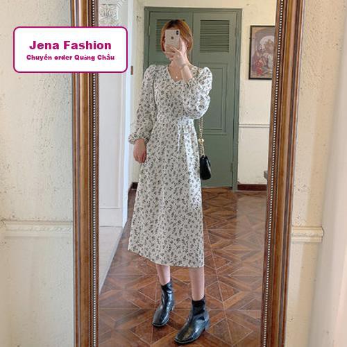 Váy hoa nhí Quảng Châu dáng dài 2 lớp, thắt nơ eo hoạ tiết cỏ vintage hàng chất lượng cao- Jena Fashion | BigBuy360 - bigbuy360.vn