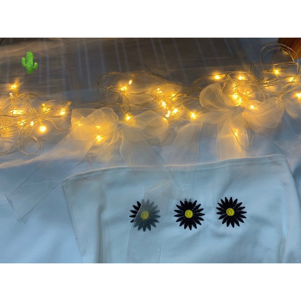 Áo 2 dây ruy băng xinh tiểu thư thêu hoa cúc pc