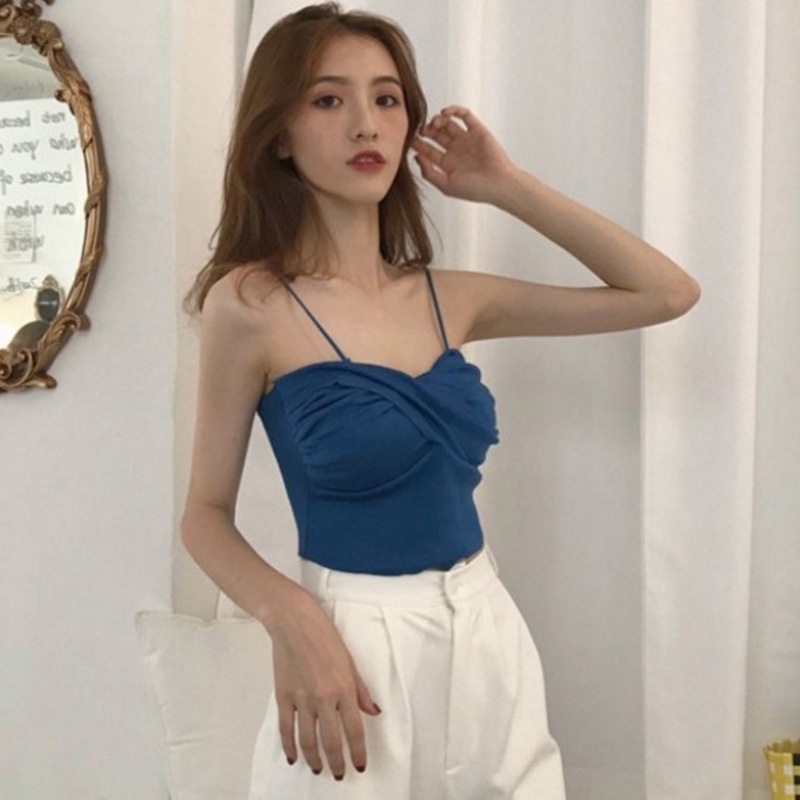 Áo sát nách dây mảnh dệt kim thiết kế màu trơn thanh lịch