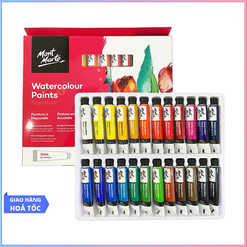 Bộ 24 Màu Nước Mont Marte x 12ml - Watercolour Paints Signature - PMHS0049