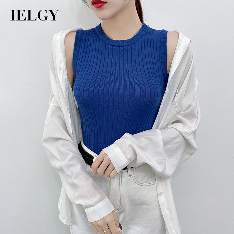 IELGY  Áo Dệt Kim Sát Nách Dáng Ôm Ngắn Thời Trang Cho Nữ