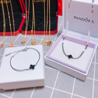 Combo dây chuyền vòng tay cỏ 4 lá sơn đen CB011