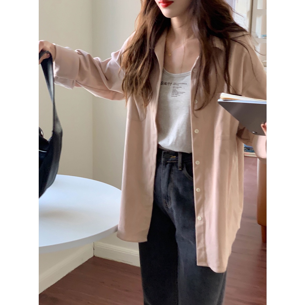 Áo Khoác Sơ Mi Tay Dài Dáng Rộng Cài Một Hàng Nút Thời Trang 45881