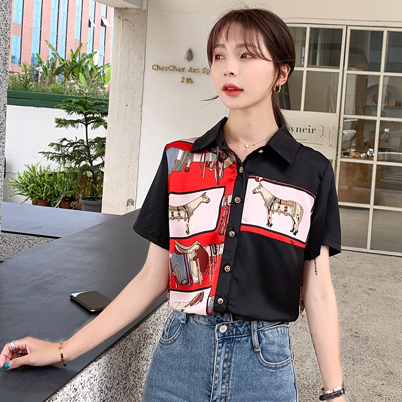 New 2020 Summer Black Red Print Fashion Korean Style Loose Short Sleeves Casual OL Office  Shirts Top for Women | BigBuy360 - bigbuy360.vn