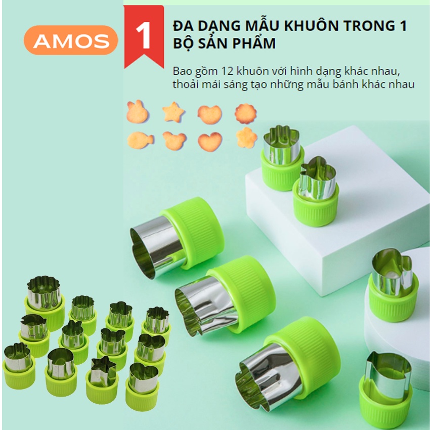 Bộ khuôn làm bánh AMOS Dụng cụ cắt bánh mini set 12 món