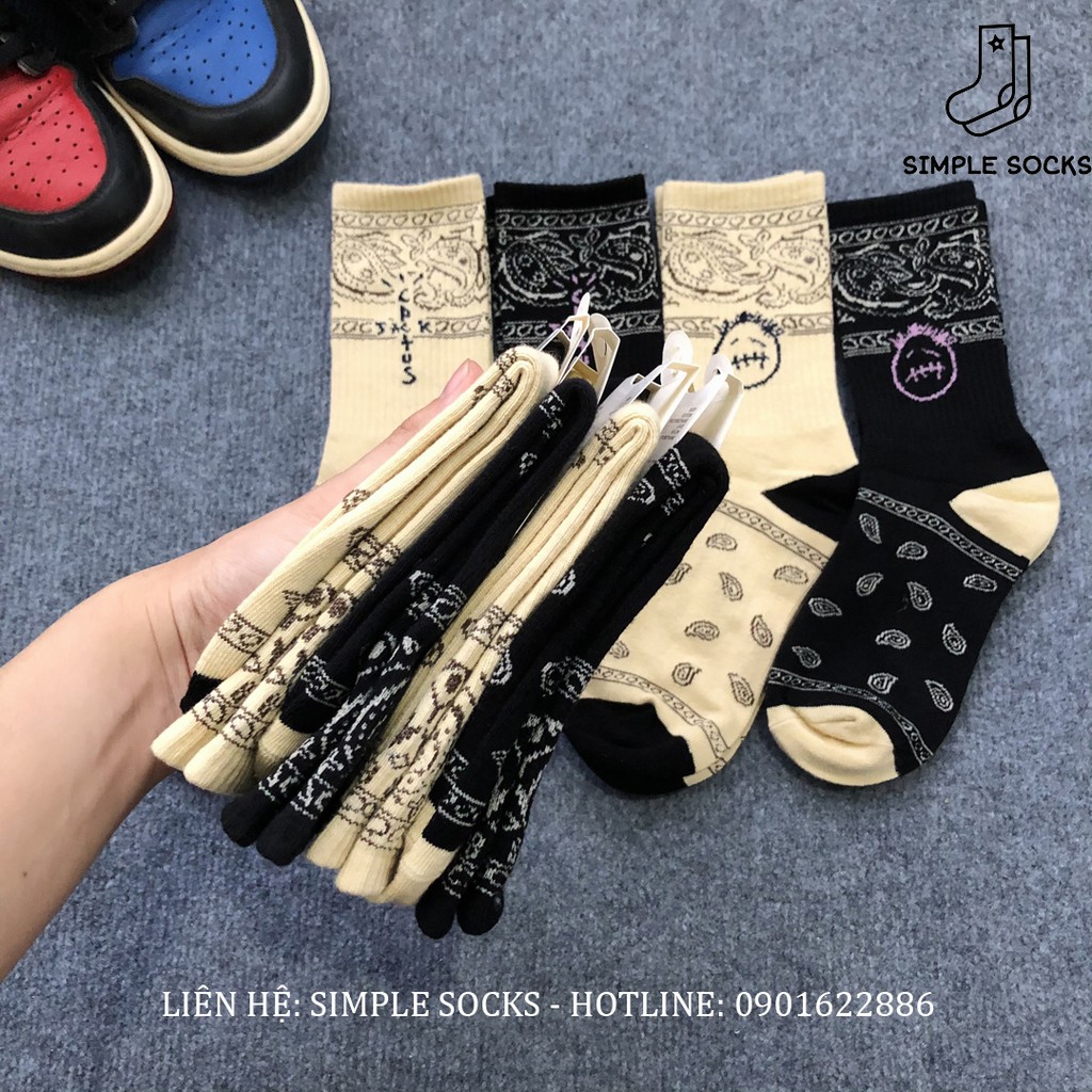 Vớ Cổ Cao Travis Scott 💖FREE SHIP💖 Tất Nam Nữ Unisex Họa Tiết Bandana Bốn Màu