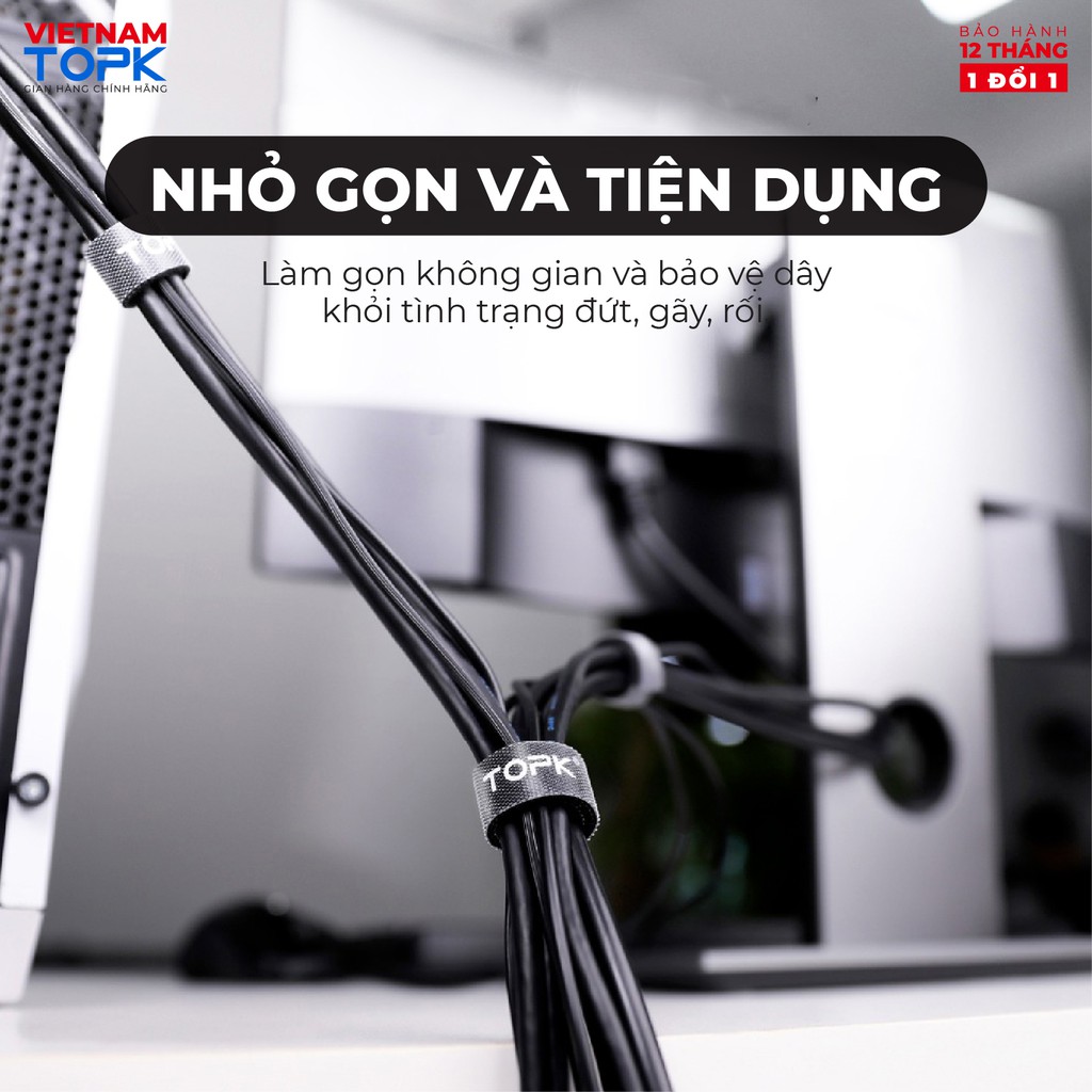 Cuộn dây quấn velcro TOPK J01 cố định dây cáp chống rối tiện lợi - Hàng phân phối chính hãng - Bảo hành 12 tháng 1 đổi 1