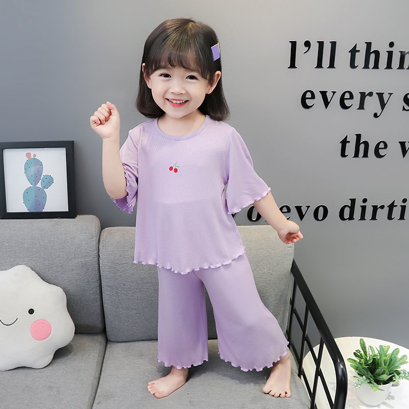 Bộ Đồ Ngủ Tay Ngắn Chất Lụa Mỏng Nhẹ Thời Trang Mùa Hè Kiểu Mới Xinh Xắn Cho Bé Gái 2022