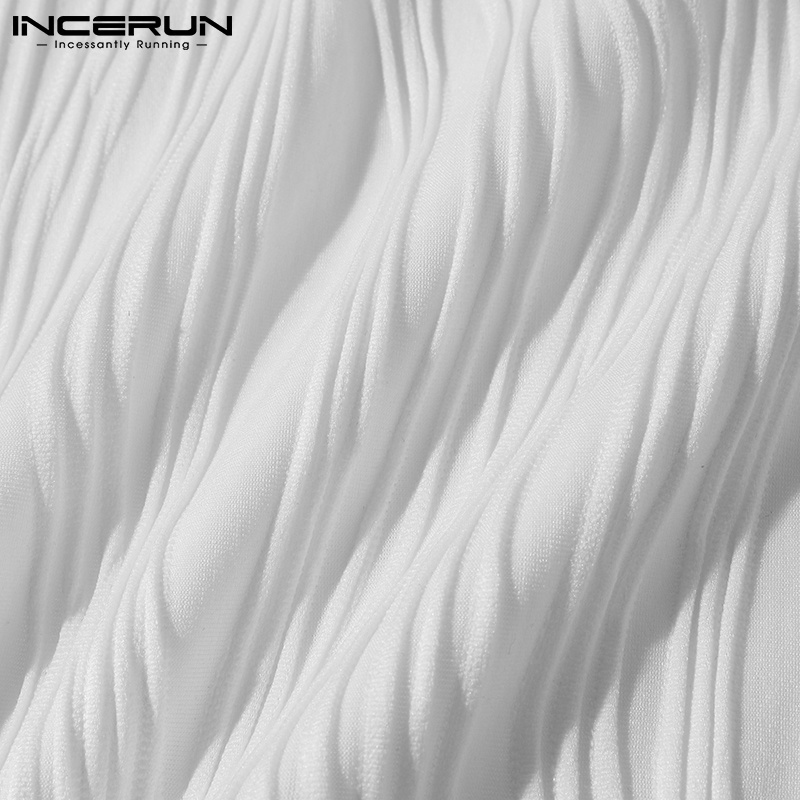 Áo thun INCERUN tay ngắn cổ tròn kiểu nhún nổi trẻ trung cho nam